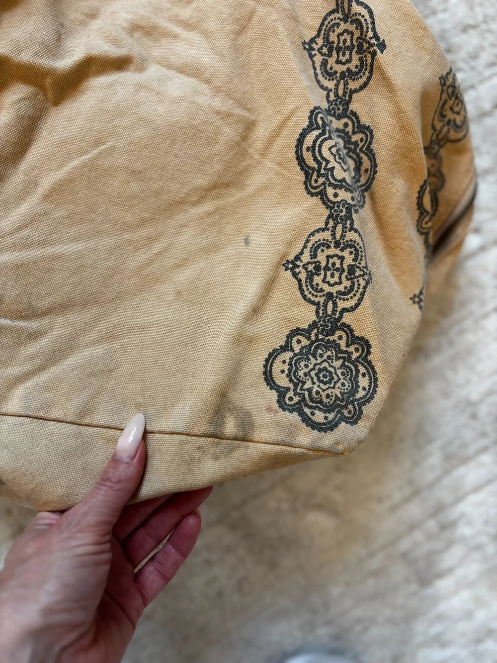 Free People Floral Tote Bag Tan Canvas Leather Handles